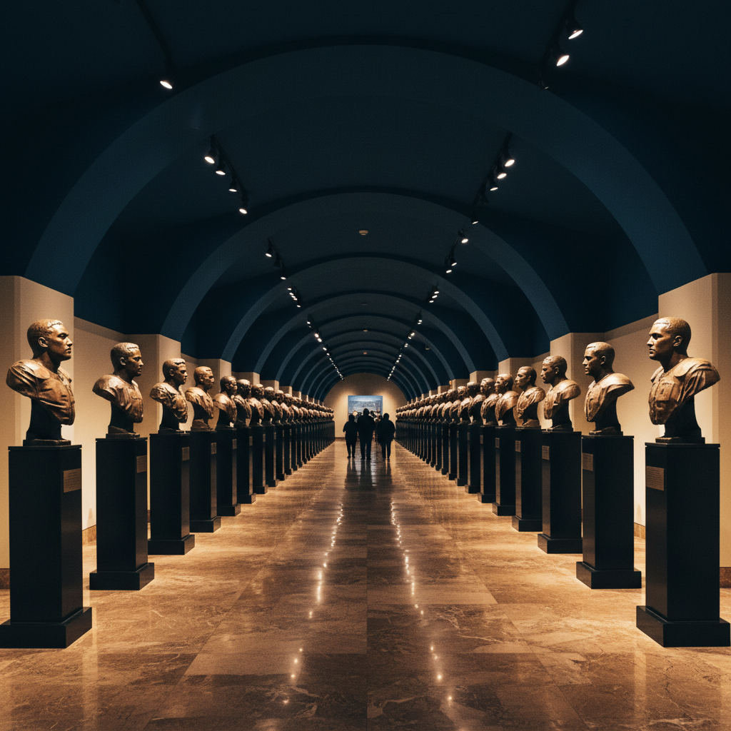 The bronze-bust gallery inside the Pro Football Hall of Fame in Canton Ohio