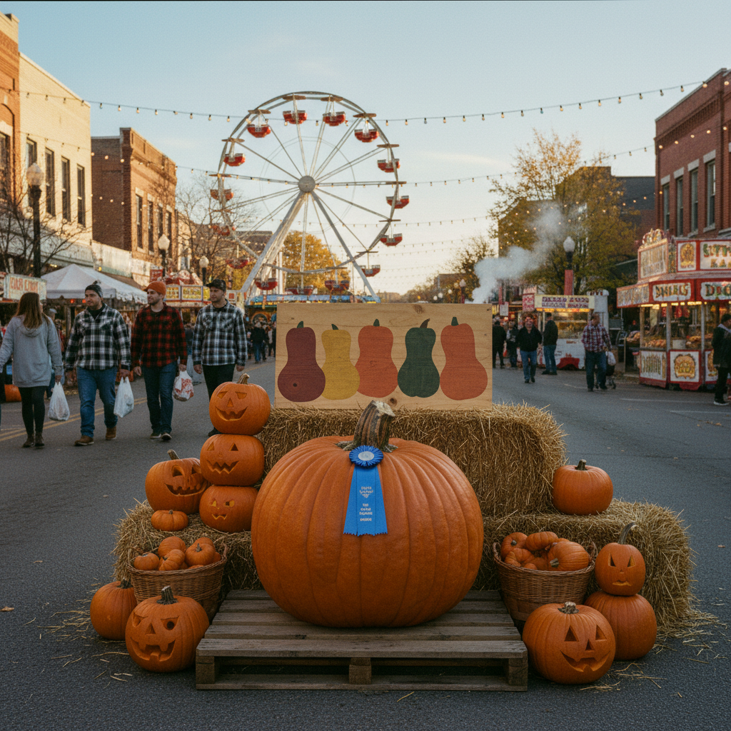 The Circleville Pumpkin Show with a prize-winning giant pumpkin and a small-town Main Street Ferris wheel