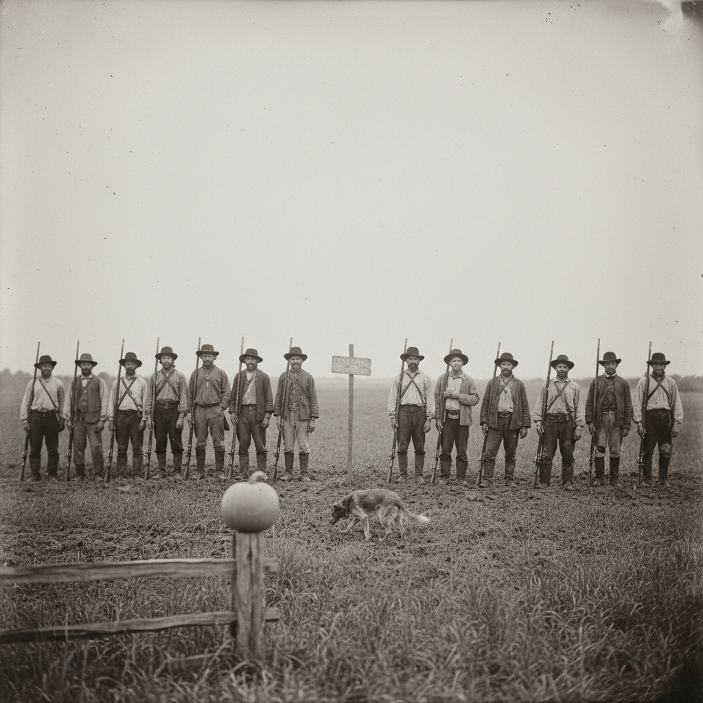 Two ragtag 1835 militia companies facing off across a muddy farm field at the Ohio-Michigan border